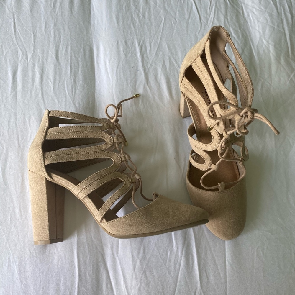 Nude Lace-up Heels
